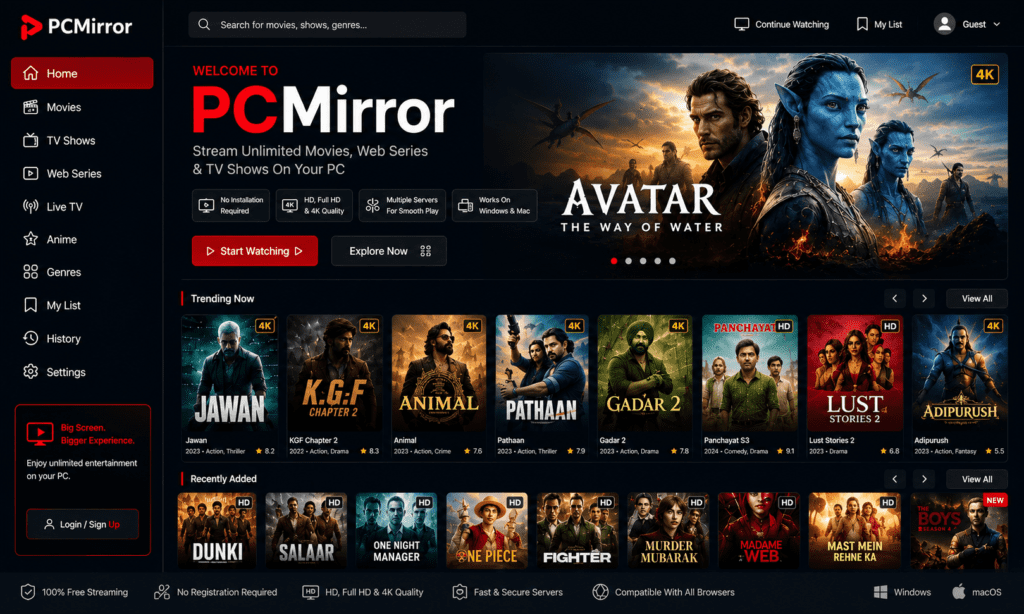 PCMirror for PC (Windows & Mac) – Stream Movies, Web Series & Anime